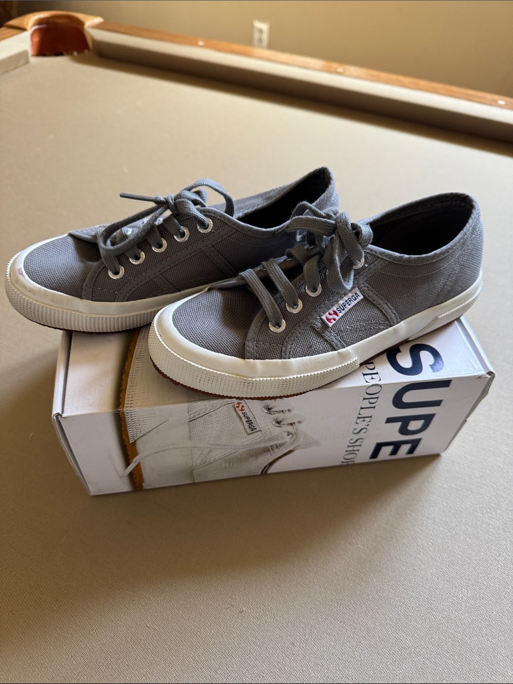 Superga Gray Canvas Low-Top Sneakers with White Sole